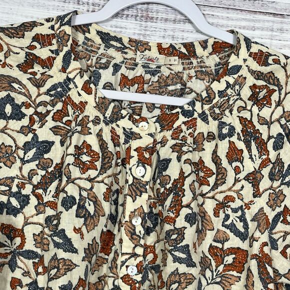 Faherty Tops - Faherty Odette Linen Top Small Floral Peasant Blouse Boho Cottagecore Button